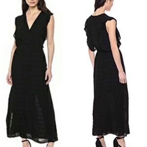 NWOT Michael Stars for Anthropologie Plisse Ruffle Maxi Dress in Black Sz. M